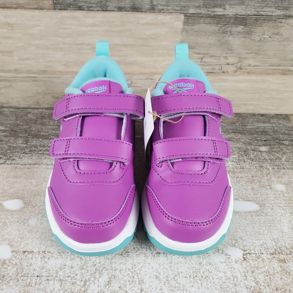 Reebok Weebok Clasp Low 2 Toddler Shoes Sz 9 Purple Aqua White Leather Sneakers